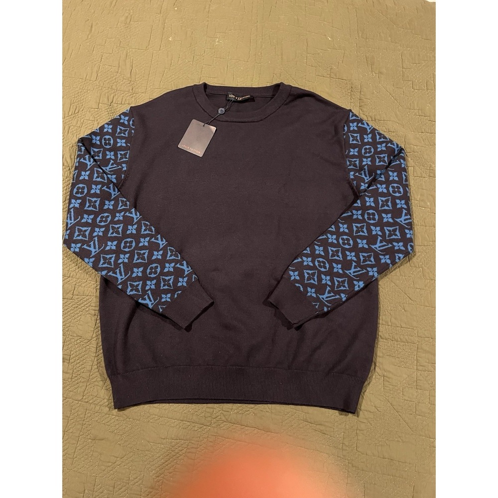 Louis Vuitton Men's Crew Neck Lane Wool Knit Sweater Large Navy Blue Large NWT